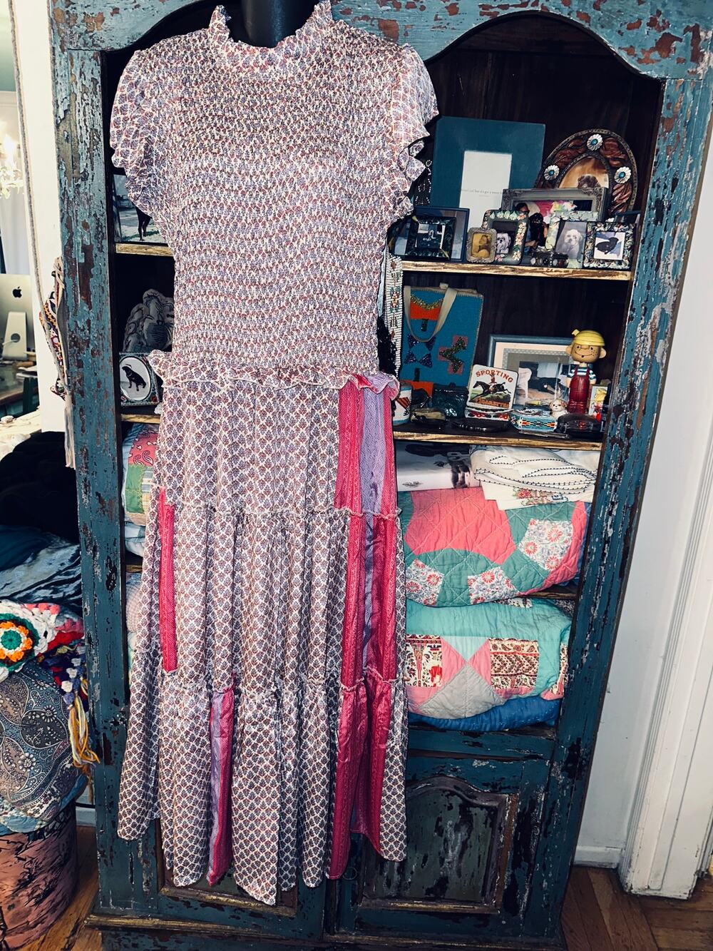 PERRY WALKER COLLECTIVE SILK BLEND INDIA BLOCK PRINT PATCHWORK BOHO MAXIDRESS 3